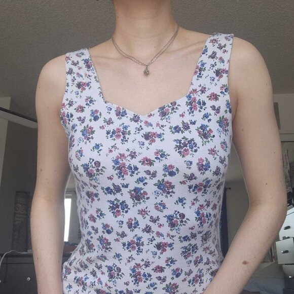 Vintage 90s dainty floral white and pink bodycon mini dress - Picture 2 of 16